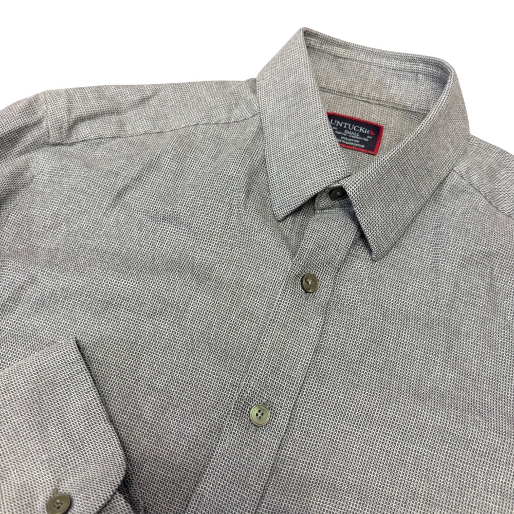 UNTUCKit Mens Small Slim Fit‎ Wrinkle Free Blue White Button Down Long Sleeve